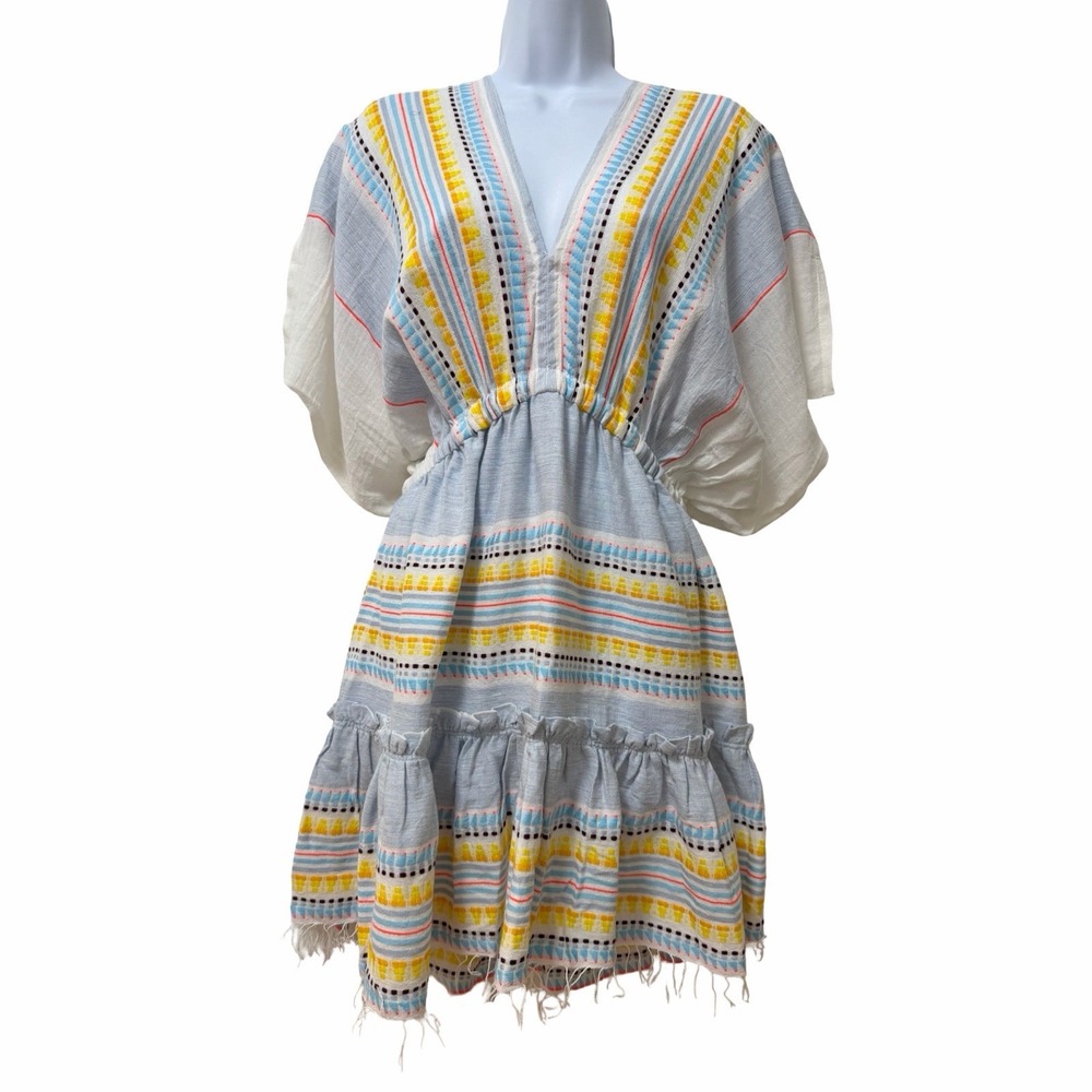 LemLem Kiteli Short Plunge Neck Mini Dress Size XS Multi Sky Beach Swim Coverup